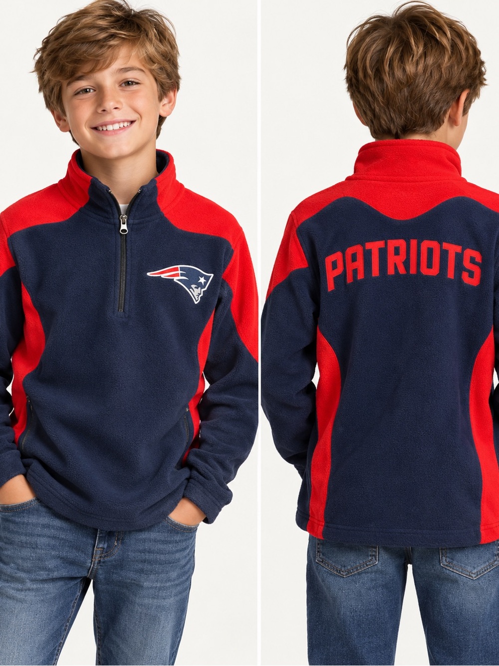 New England Patriots Youth XL 18/20 NFL Fleece Quarter Zip Pullover
